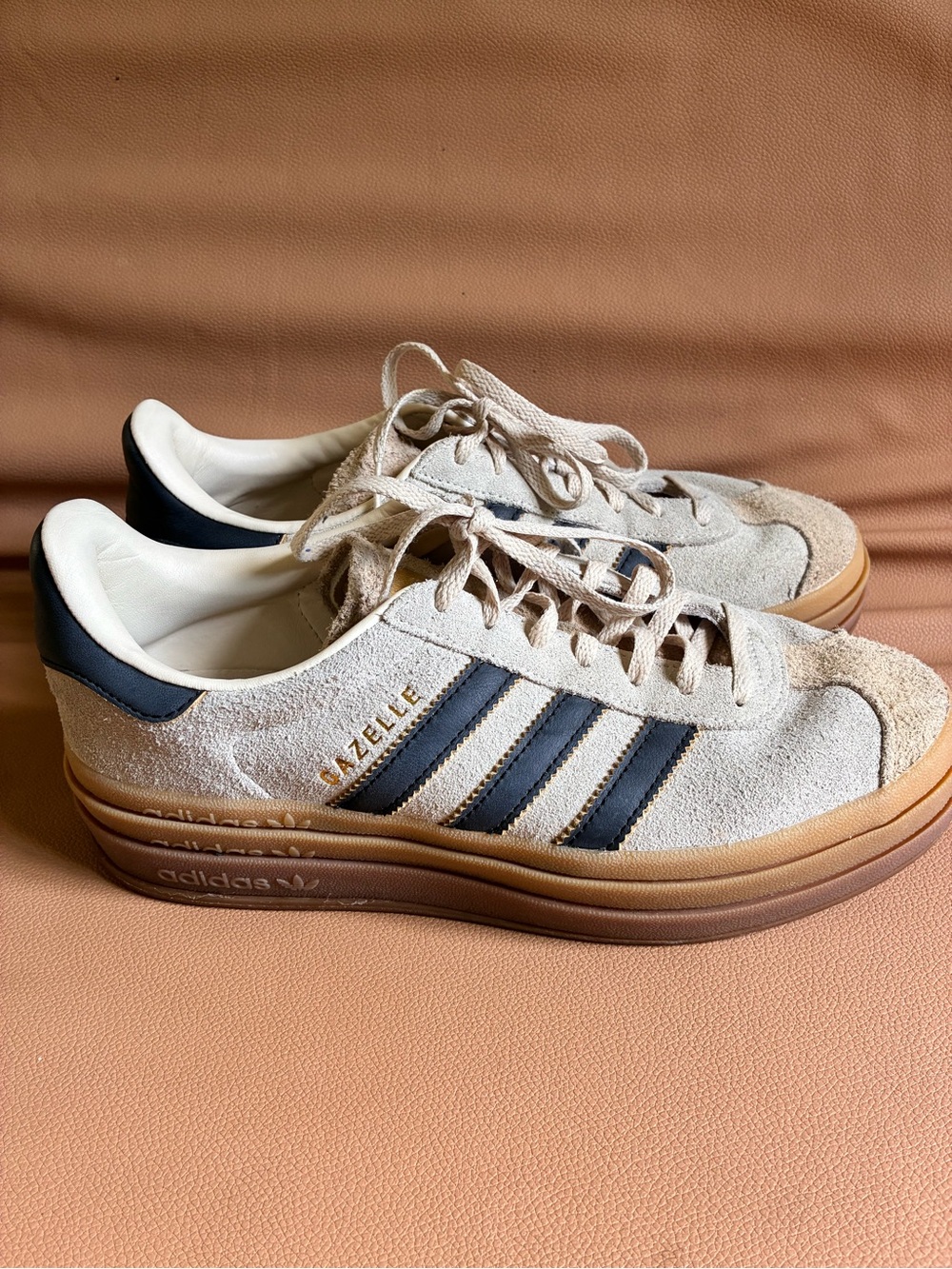 adidas Gazelle Suede Sneakers in Beige and Navy